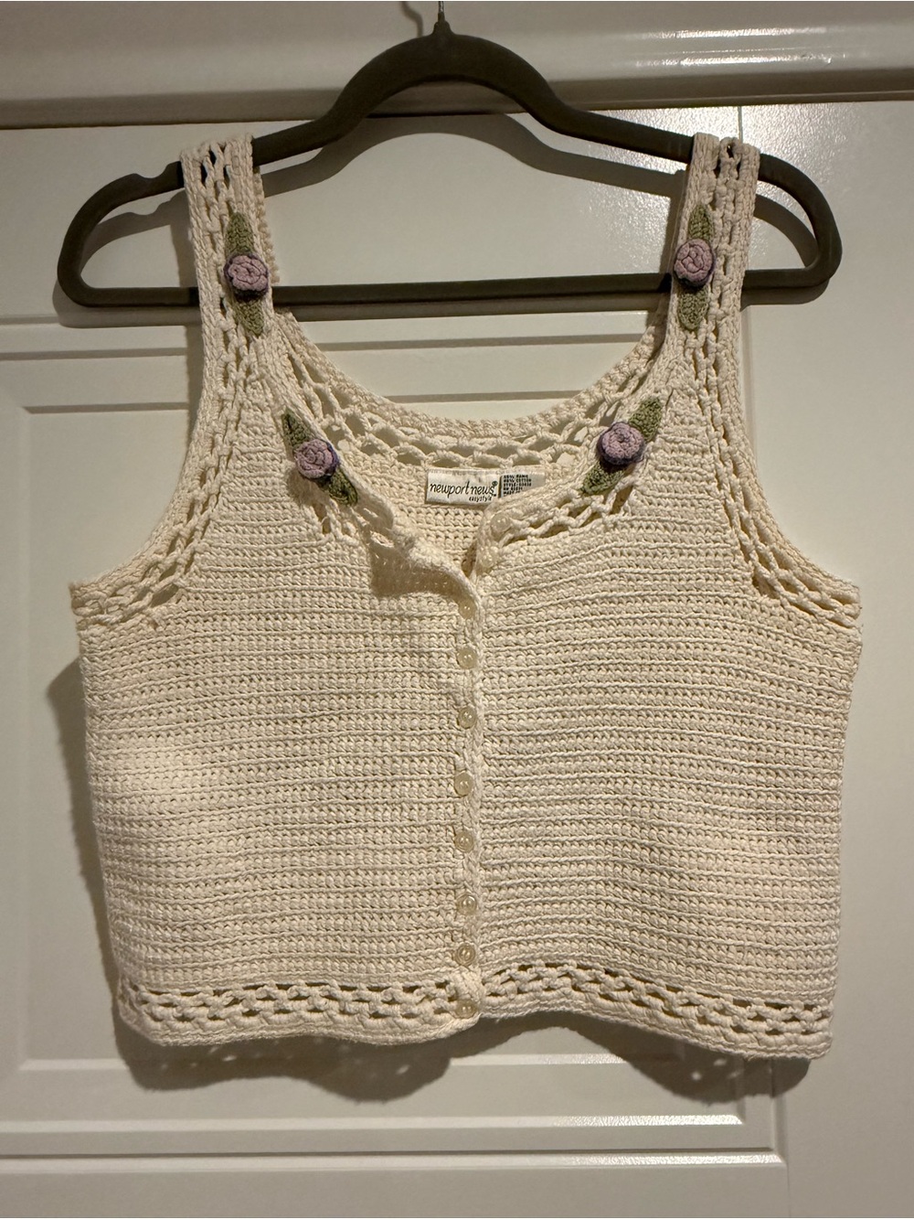 Vintage Y2K Newport News Crochet Floral Tank Top Vest M Cottagecore Boho